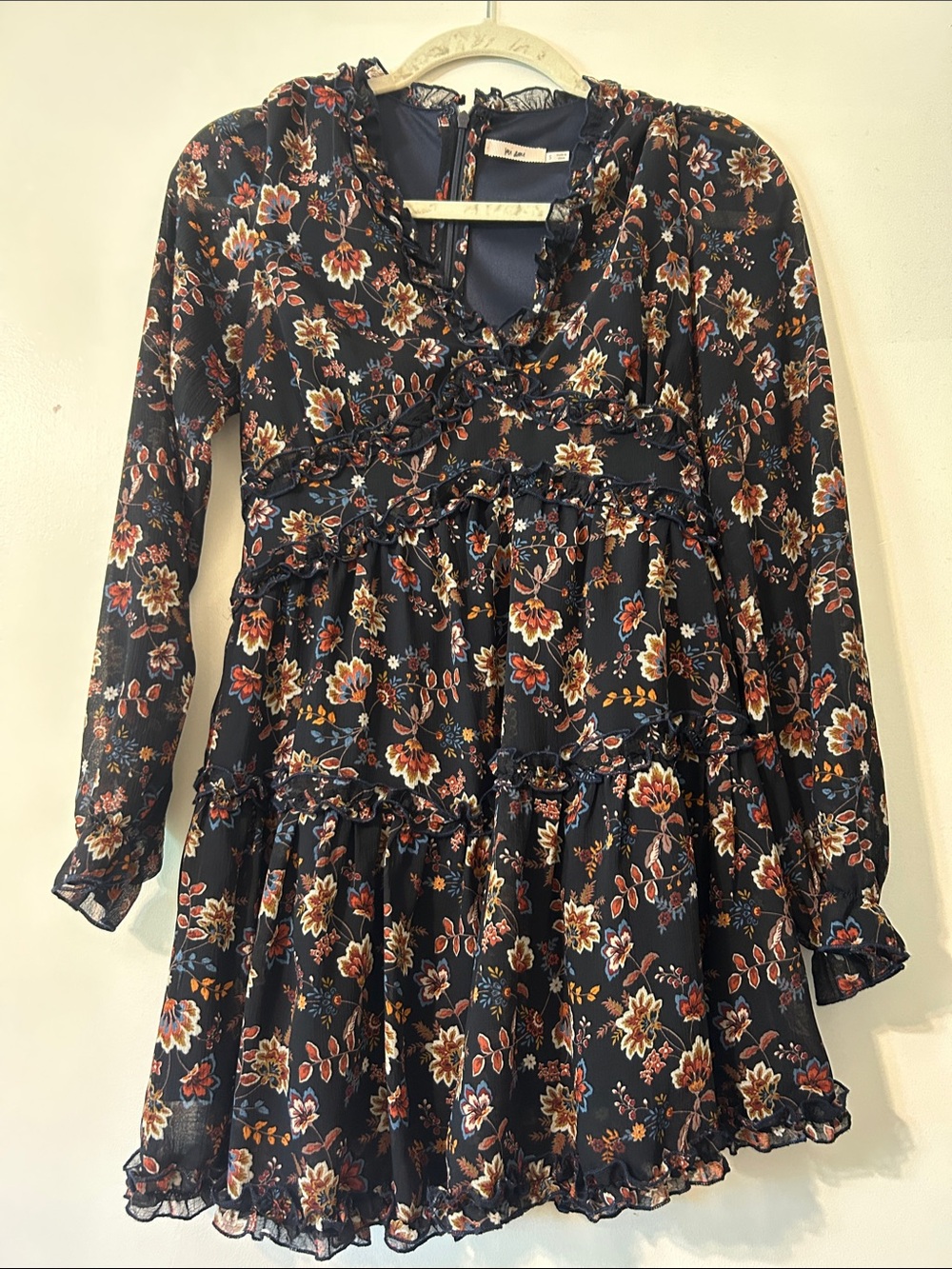 Navy Floral Ruffle Tiered Dress - Unbranded